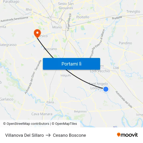 Villanova Del Sillaro to Cesano Boscone map