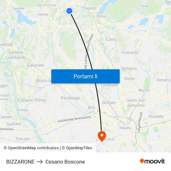 BIZZARONE to Cesano Boscone map