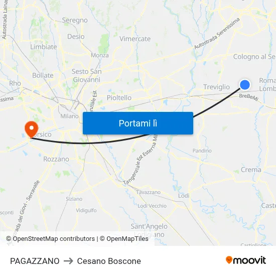 PAGAZZANO to Cesano Boscone map