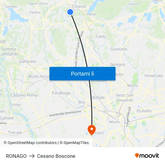RONAGO to Cesano Boscone map