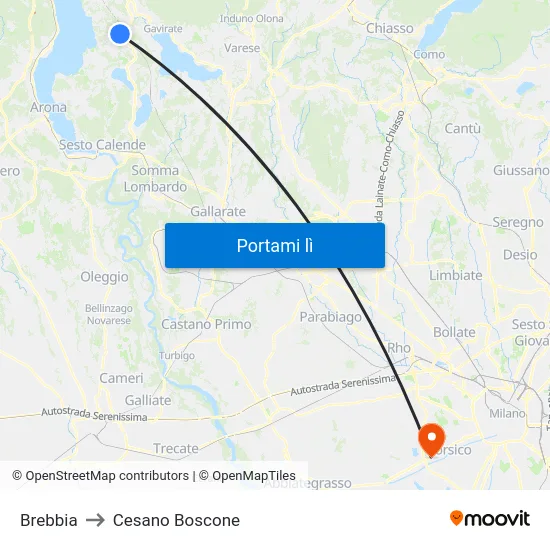 Brebbia to Cesano Boscone map