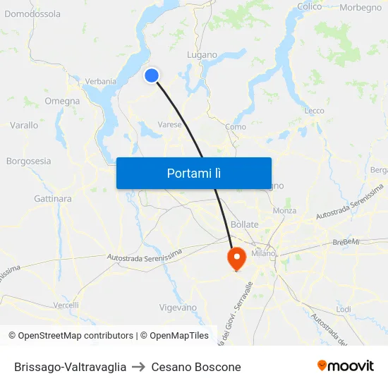 Brissago-Valtravaglia to Cesano Boscone map