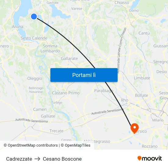 Cadrezzate to Cesano Boscone map