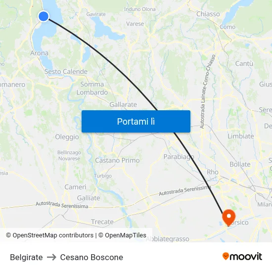 Belgirate to Cesano Boscone map