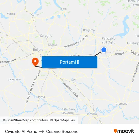 Cividate Al Piano to Cesano Boscone map