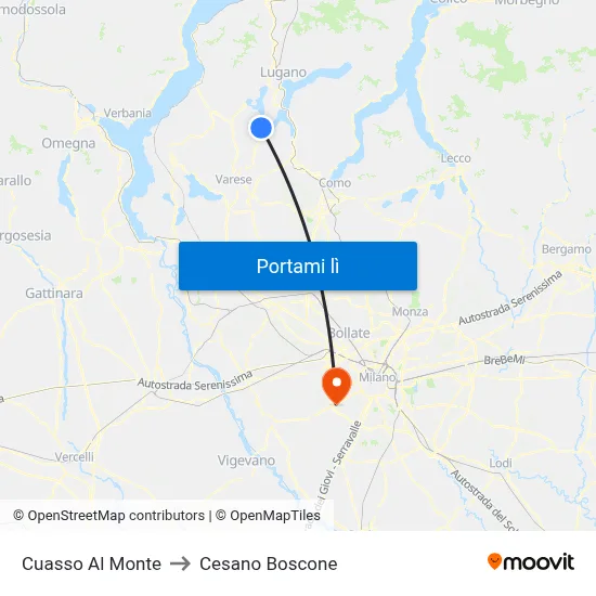 Cuasso Al Monte to Cesano Boscone map