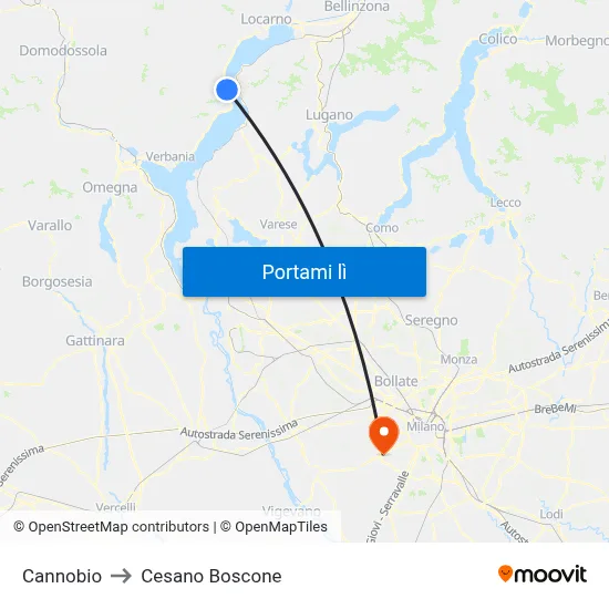 Cannobio to Cesano Boscone map