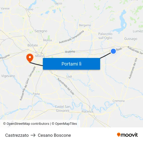 Castrezzato to Cesano Boscone map