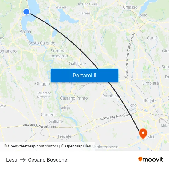 Lesa to Cesano Boscone map