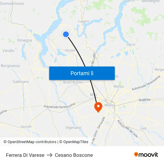 Ferrera Di Varese to Cesano Boscone map