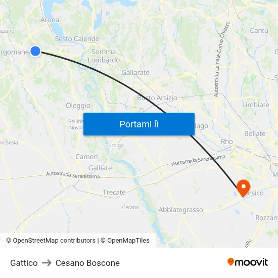Gattico to Cesano Boscone map