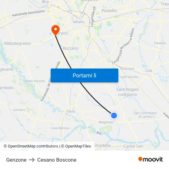Genzone to Cesano Boscone map