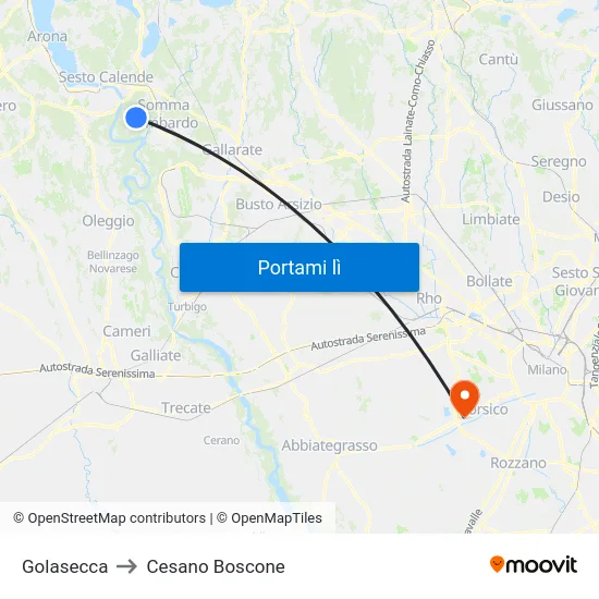 Golasecca to Cesano Boscone map