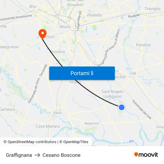 Graffignana to Cesano Boscone map