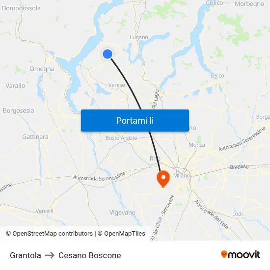 Grantola to Cesano Boscone map