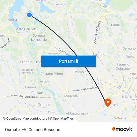 Osmate to Cesano Boscone map
