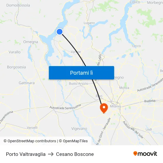 Porto Valtravaglia to Cesano Boscone map