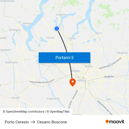 Porto Ceresio to Cesano Boscone map