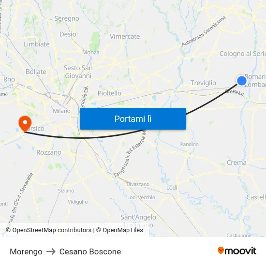 Morengo to Cesano Boscone map