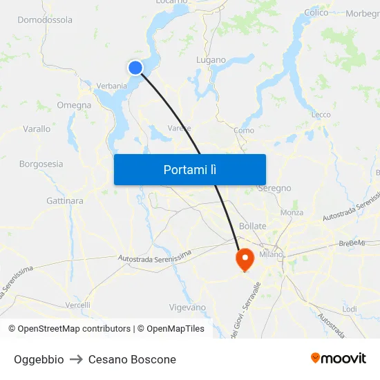 Oggebbio to Cesano Boscone map