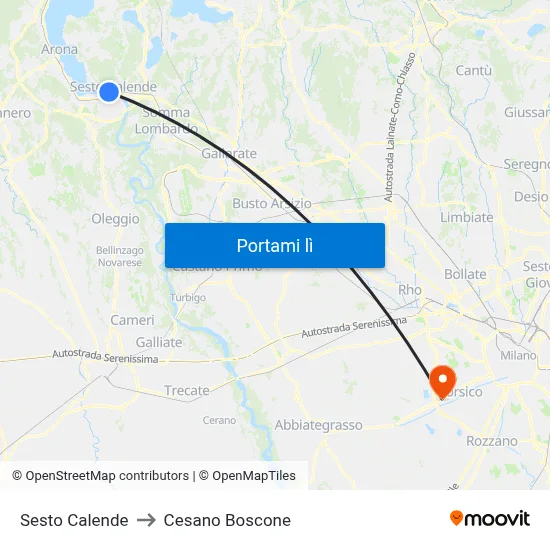 Sesto Calende to Cesano Boscone map