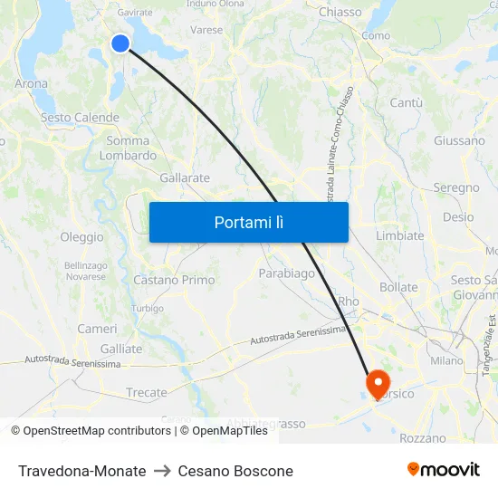 Travedona-Monate to Cesano Boscone map