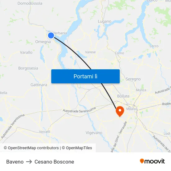 Baveno to Cesano Boscone map