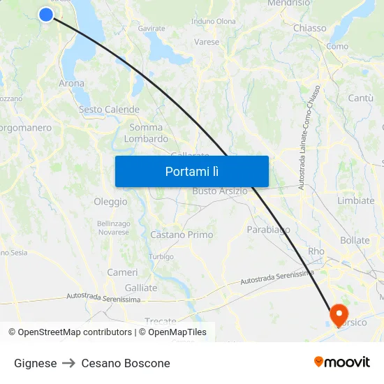 Gignese to Cesano Boscone map