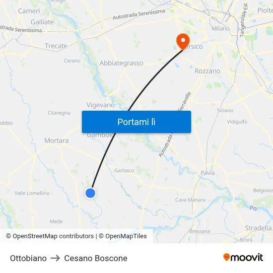 Ottobiano to Cesano Boscone map