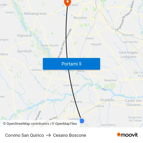 Corvino San Quirico to Cesano Boscone map