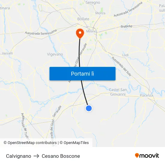 Calvignano to Cesano Boscone map