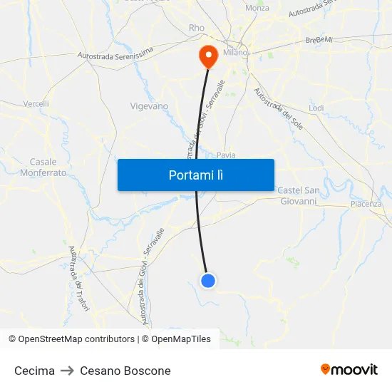Cecima to Cesano Boscone map
