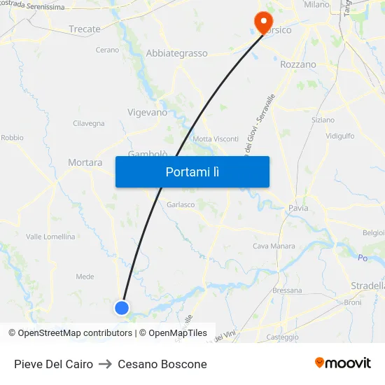 Pieve Del Cairo to Cesano Boscone map
