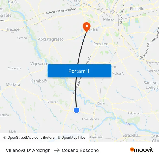 Villanova D' Ardenghi to Cesano Boscone map