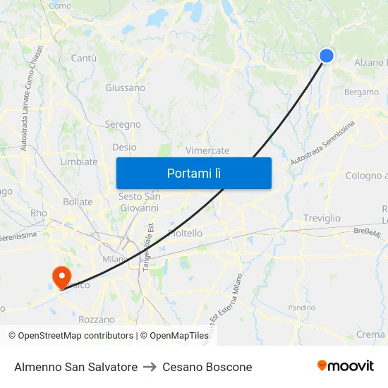 Almenno San Salvatore to Cesano Boscone map