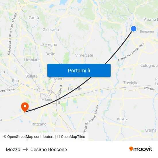 Mozzo to Cesano Boscone map