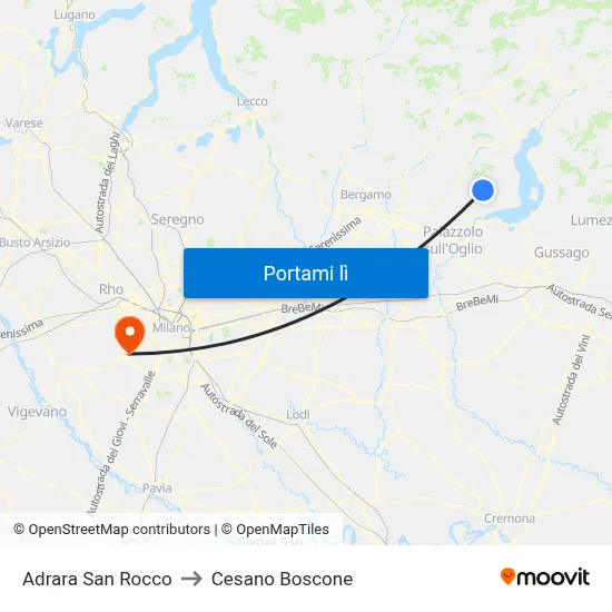 Adrara San Rocco to Cesano Boscone map