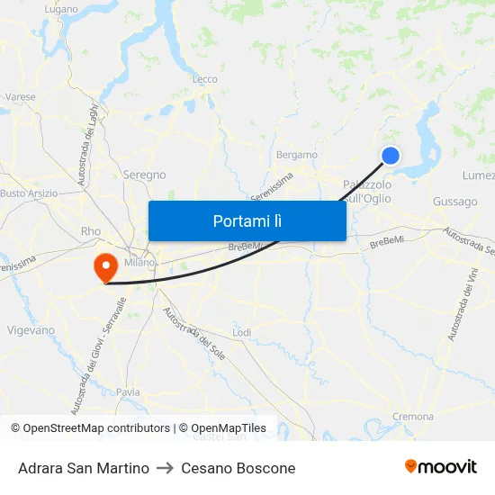 Adrara San Martino to Cesano Boscone map