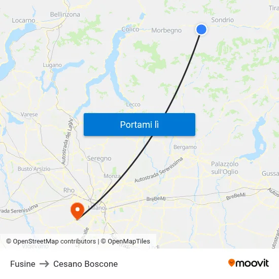 Fusine to Cesano Boscone map