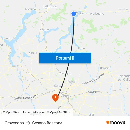Gravedona to Cesano Boscone map