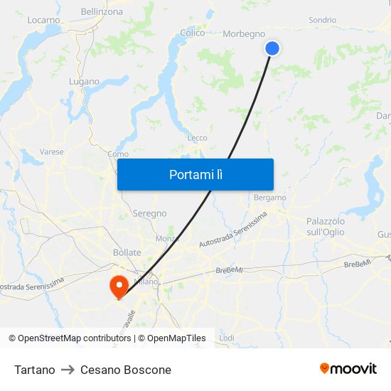 Tartano to Cesano Boscone map