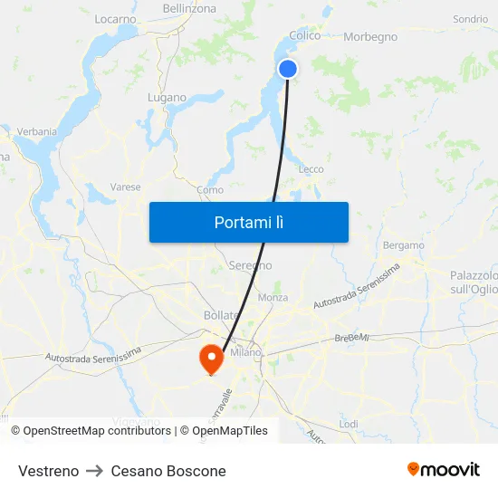 Vestreno to Cesano Boscone map