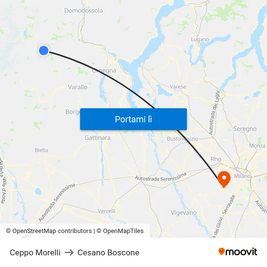 Ceppo Morelli to Cesano Boscone map