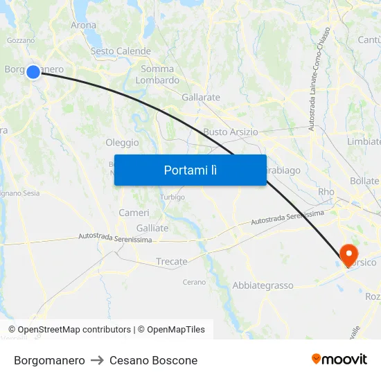 Borgomanero to Cesano Boscone map