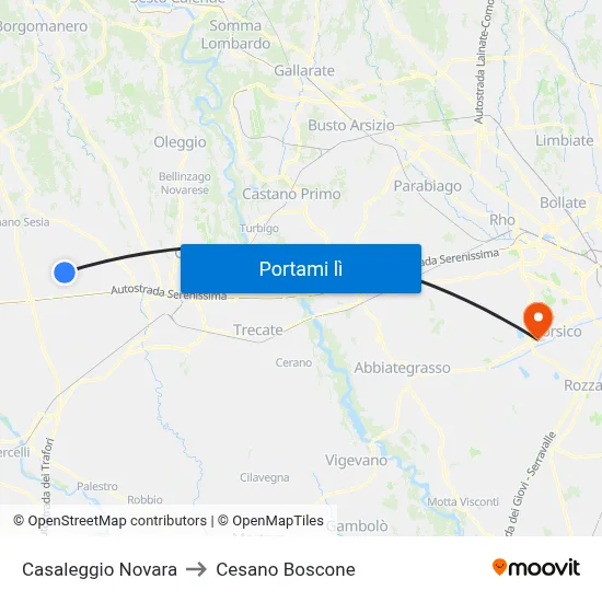 Casaleggio Novara to Cesano Boscone map