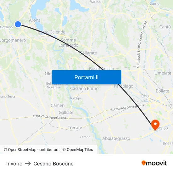 Invorio to Cesano Boscone map