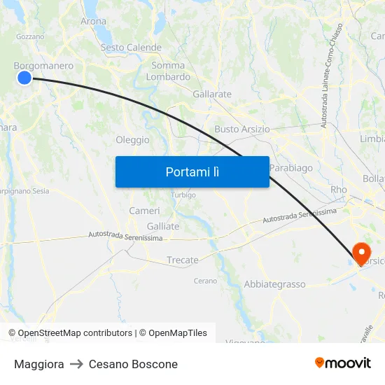 Maggiora to Cesano Boscone map