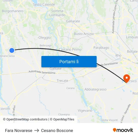 Fara Novarese to Cesano Boscone map