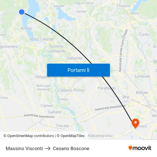 Massino Visconti to Cesano Boscone map