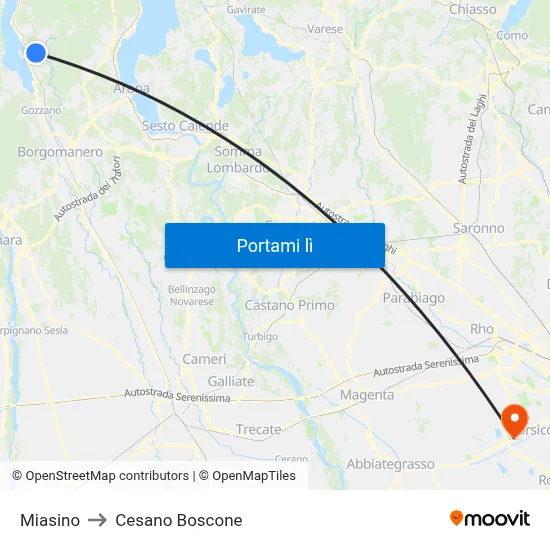 Miasino to Cesano Boscone map